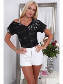 Cream lace shorts with zipper ZZ383 - Online store - Boutique